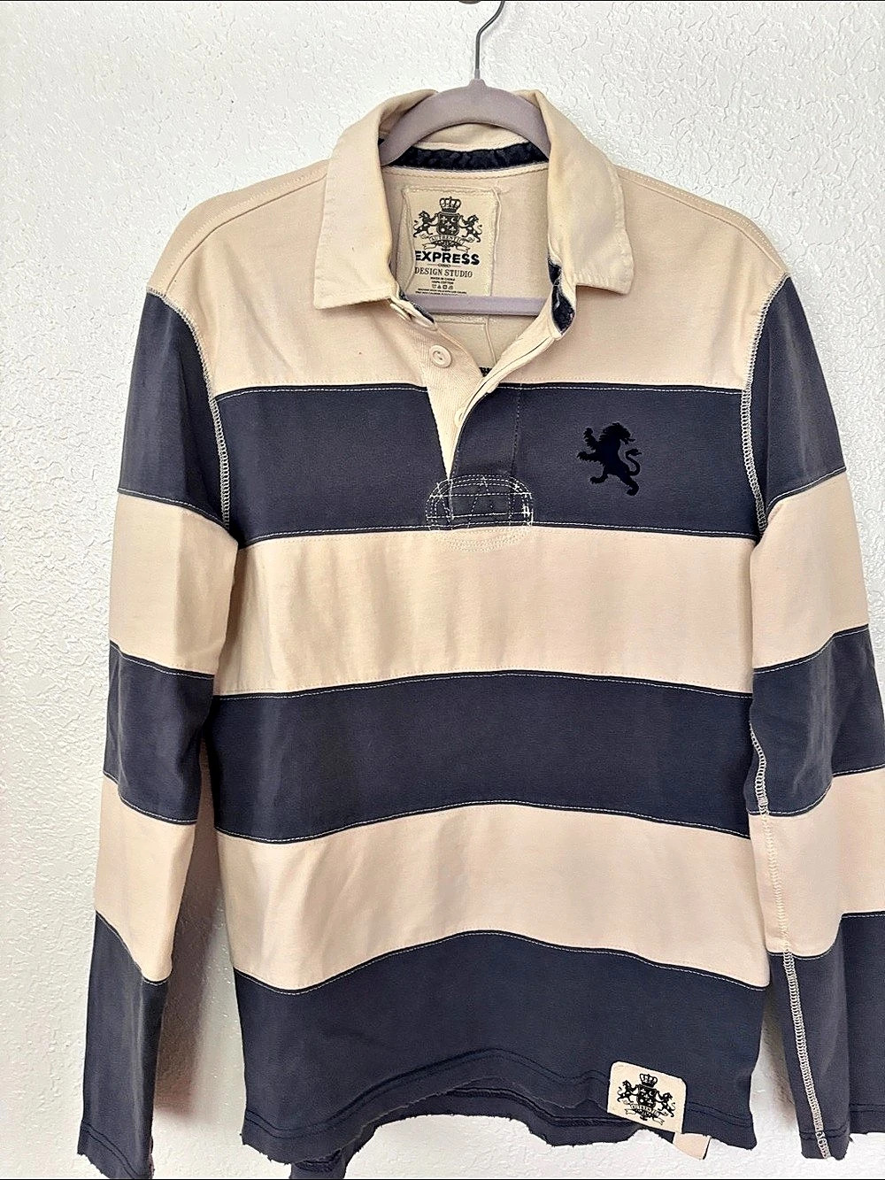 Express design, studio, striped rugby, shirt, long sleeve, Y2K